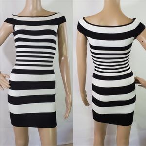 Bebe Black & White Striped Bodycon Dress